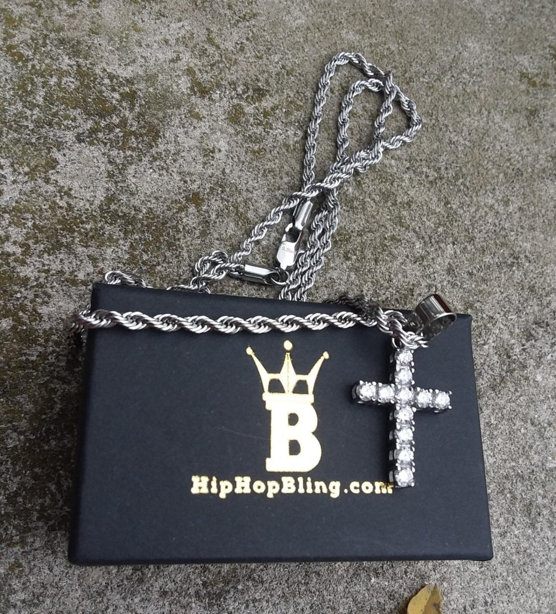 3MM CZ Tennis Cross Bling Bling Stainless Steel Pendant Only HipHopBling