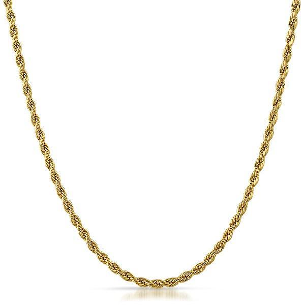 3MM Gold Rope Chain Stainless Steel 24" HipHopBling