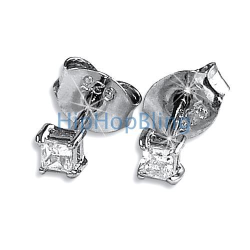 3mm Sterling Silver Princess Cut CZ Signity Stud Earrings HipHopBling