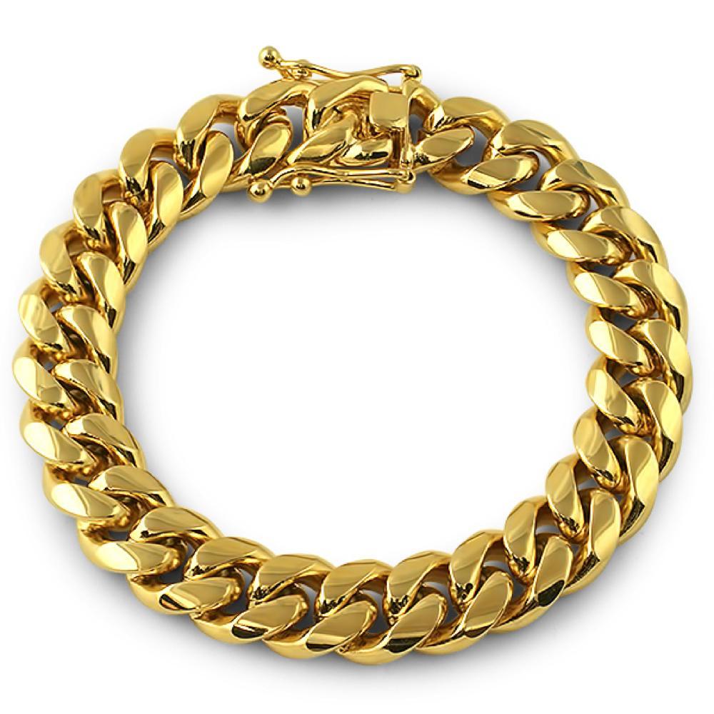 3X IP Gold Miami Cuban Bracelet Stainless Steel 12MM HipHopBling