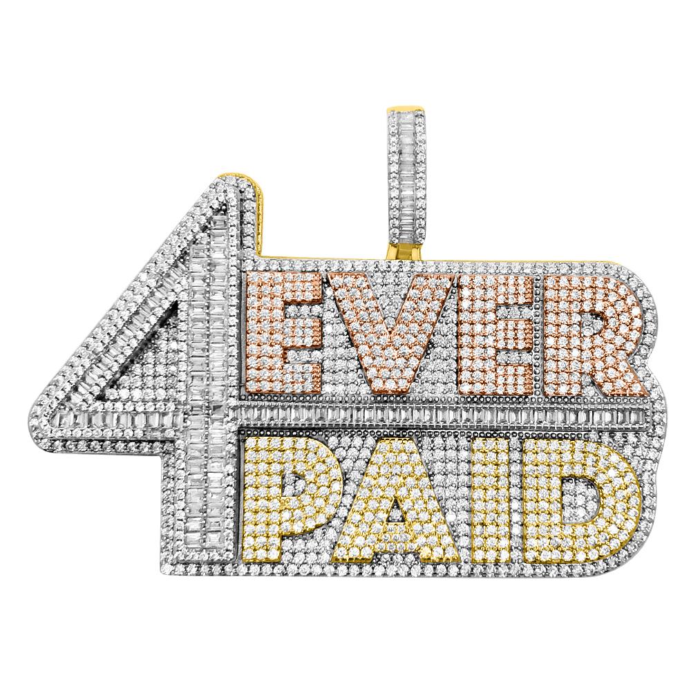 4 Ever Paid Baguette 3 Tone VVS CZ Iced Out Pendant 3 Tone HipHopBling