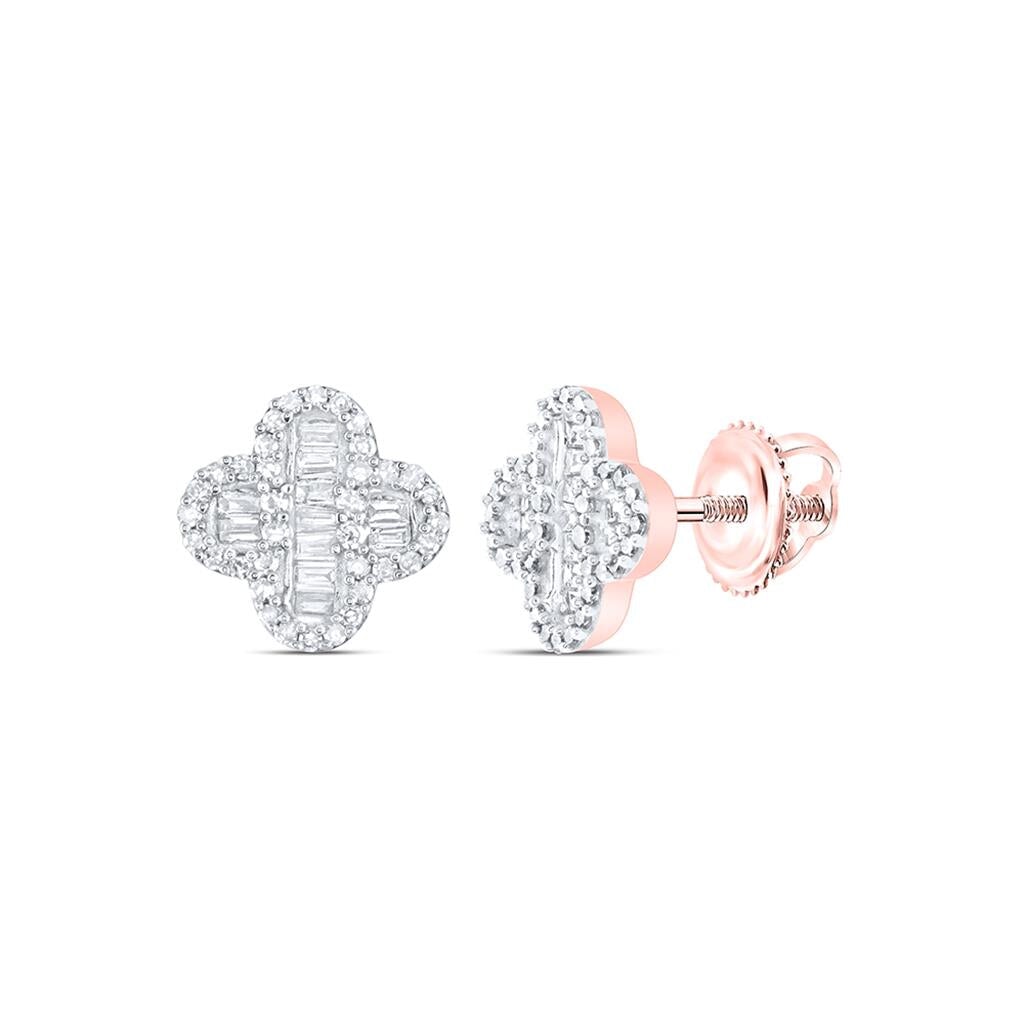 4 Leaf Clover Baguette Diamond Earrings .37cttw 10K Gold 10K Rose Gold HipHopBling