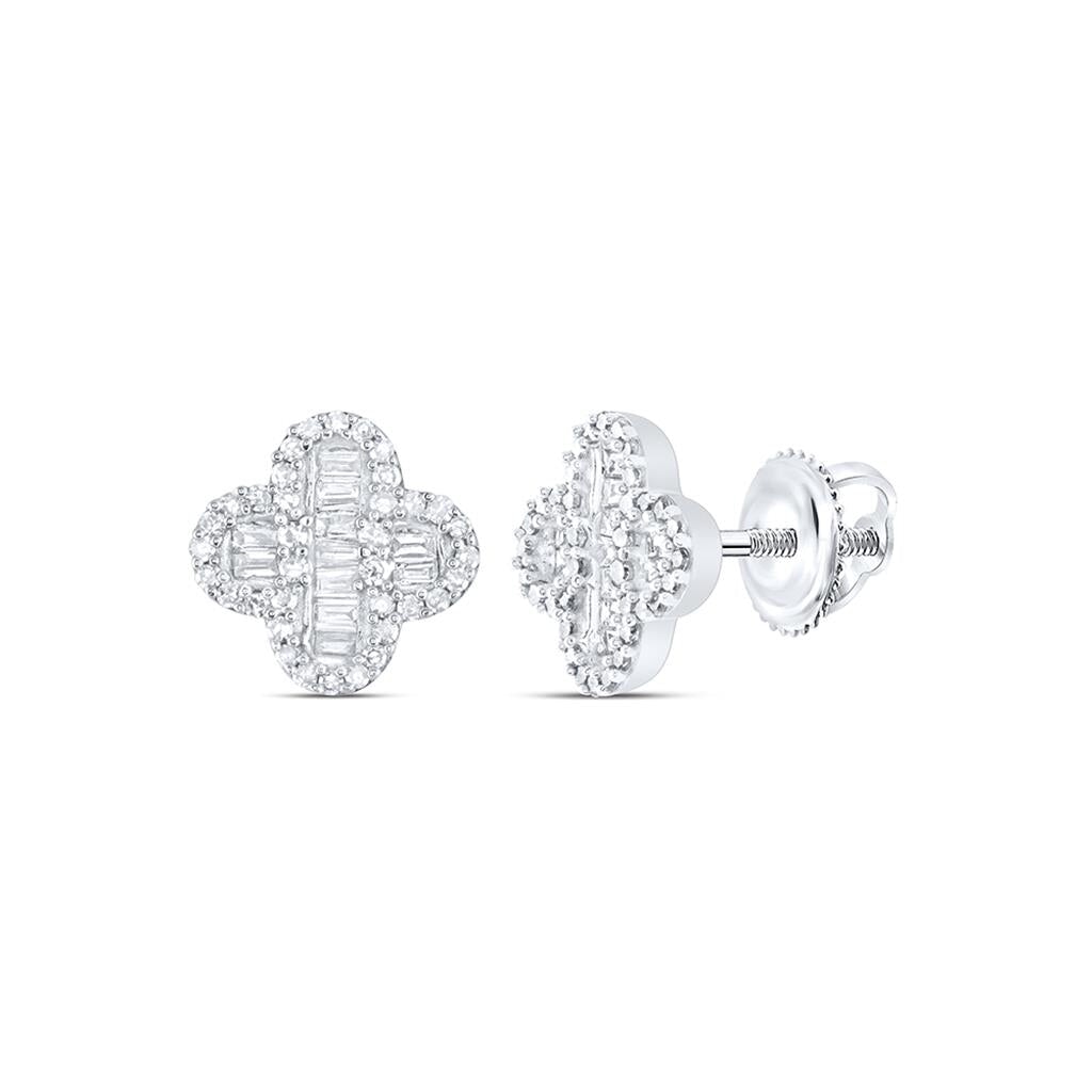 4 Leaf Clover Baguette Diamond Earrings .37cttw 10K Gold 10K White Gold HipHopBling