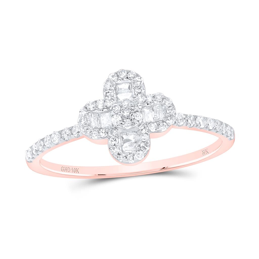4 Leaf Clover Baguette Diamond Ring .33cttw 10K Gold 10K Rose Gold HipHopBling