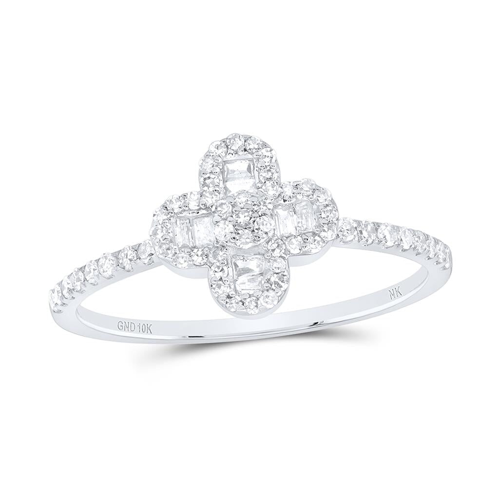 4 Leaf Clover Baguette Diamond Ring .33cttw 10K Gold 10K White Gold HipHopBling