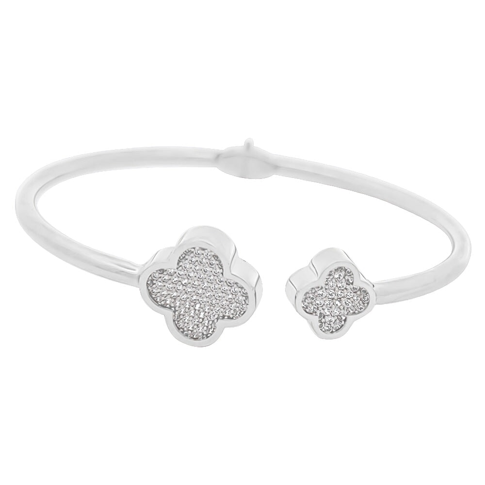 4 Leaf Clover CZ Solid 10K Gold Women's Bangle 10K White Gold HipHopBling