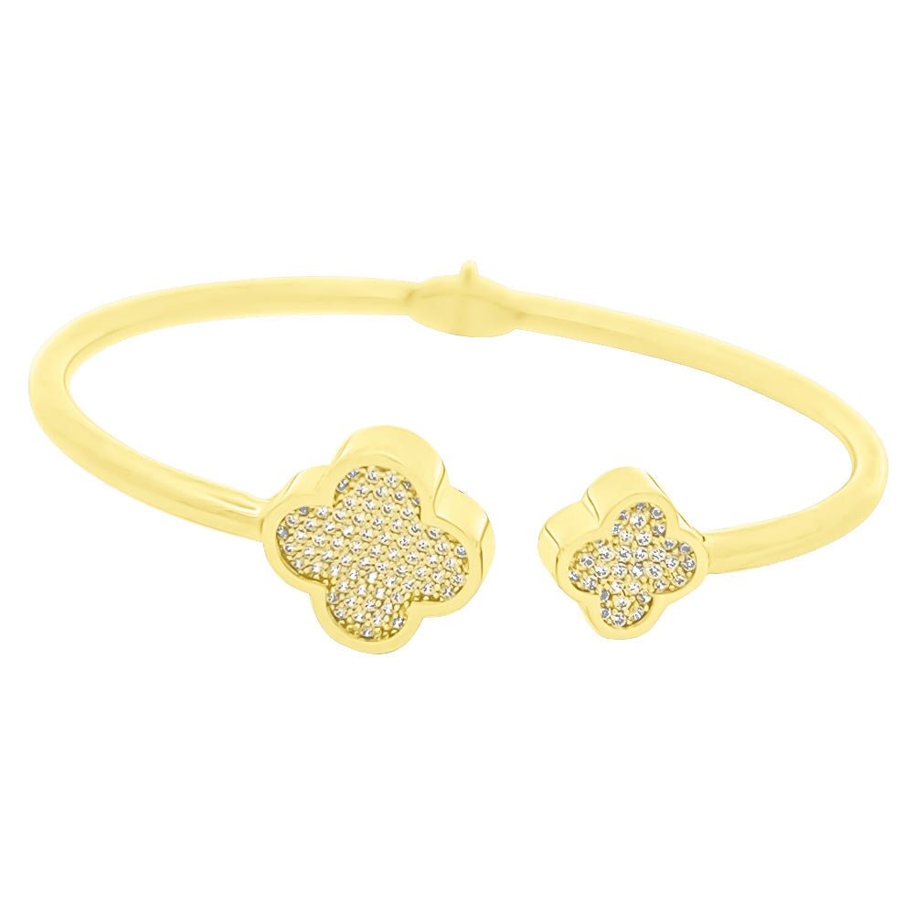 4 Leaf Clover CZ Solid 10K Gold Women's Bangle 10K Yellow Gold HipHopBling