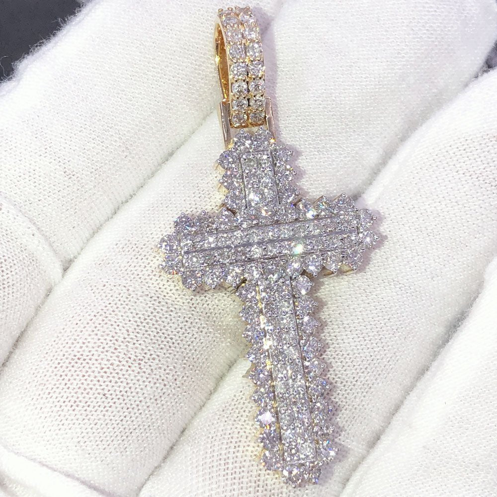 4 Row Cross 3.00cttw Diamond Pendant 10K Yellow Gold HipHopBling