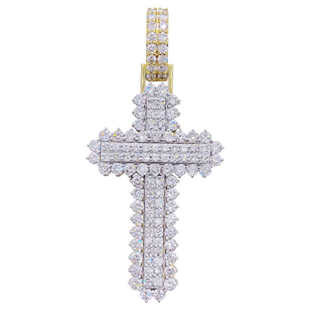 4 Row Cross 3.00cttw Diamond Pendant 10K Yellow Gold HipHopBling