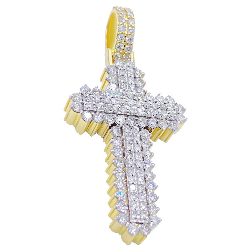 4 Row Cross 3.00cttw Diamond Pendant 10K Yellow Gold HipHopBling