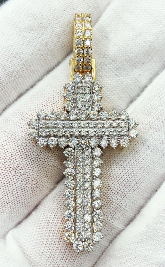 4 Row Cross 3.00cttw Diamond Pendant 10K Yellow Gold HipHopBling