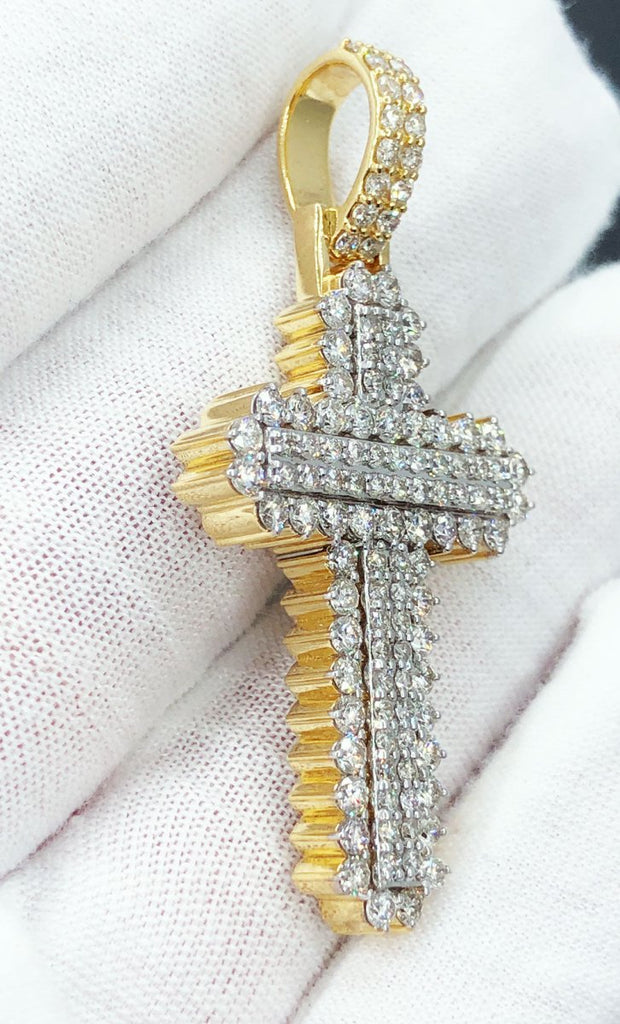 4 Row Cross 3.00cttw Diamond Pendant 10K Yellow Gold HipHopBling