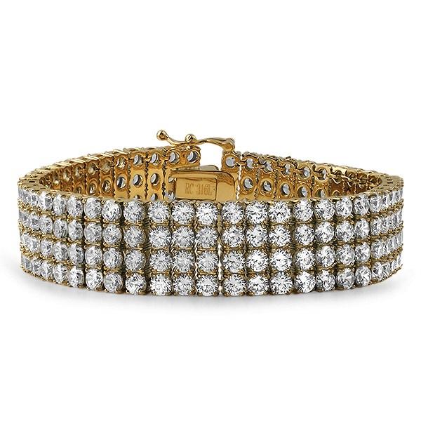 4 Row CZ Bling Bling Bracelet Gold Stainless Steel HipHopBling