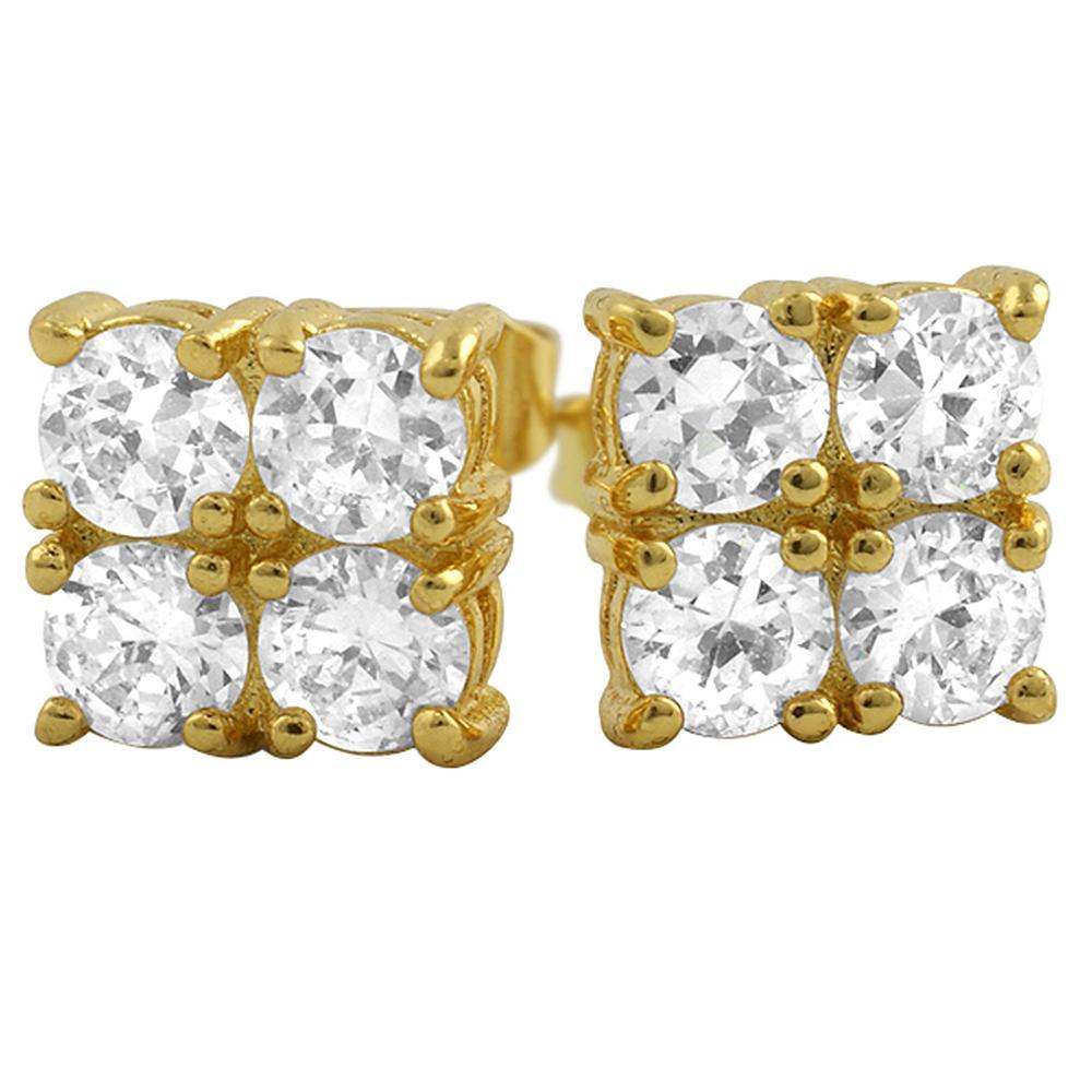 4 Stone Box Gold CZ Diamond Bling Bling Earrings HipHopBling