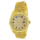 41MM CZ Pave Dial Rainbow Hours Day Watch Yellow Gold HipHopBling