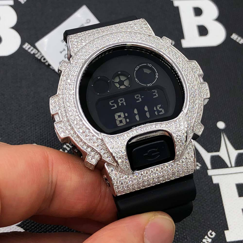 4.25 Carat Moissanite VVS Iced Out G Shock DW6900 Custom Watch Standard Black HipHopBling