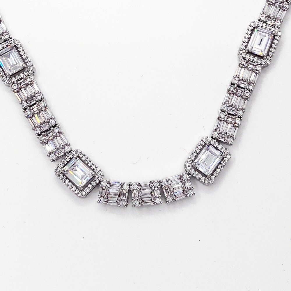 45.00 Carat Baguette Cluster Moissanite Chain Iced Out .925 Sterling Silver 20" HipHopBling