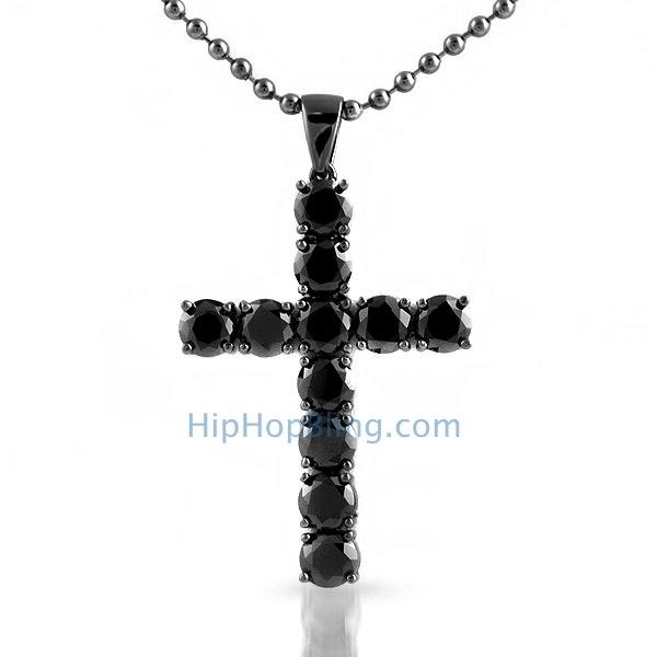 4mm Black CZ Diamond Bling Bling Cross HipHopBling