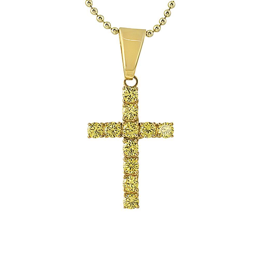 4MM Canary CZ Gold Stainless Steel Cross Pendant Only HipHopBling