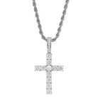 4MM CZ Iced Out 1 Row Tennis Cross + Rope Chain Stainless Steel White Gold 18" HipHopBling