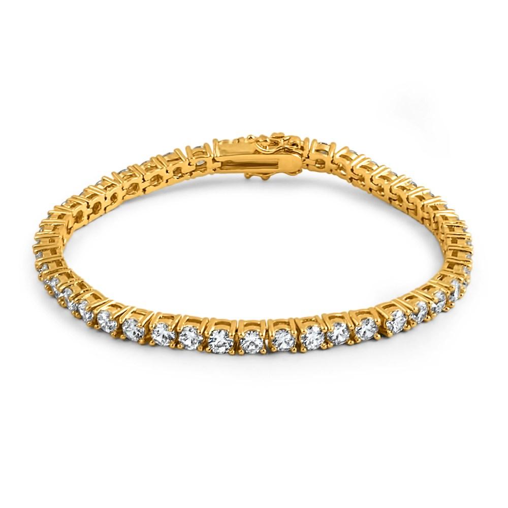 4MM CZ Tennis Bracelet in .925 Sterling Silver Yellow Gold 7" HipHopBling