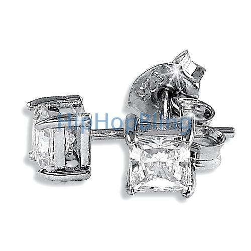 4mm Princess Cut Signity CZ Sterling Silver Earrings HipHopBling