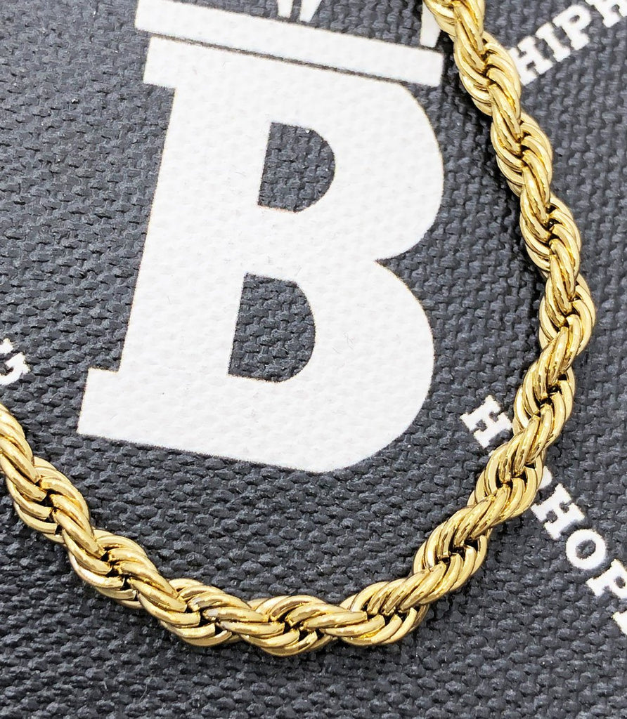 4MM Stainless Steel French Rope Chain Yellow Gold 16" HipHopBling