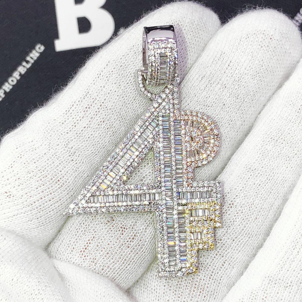 4PF 3 Tone Baguette VVS CZ Iced Out Pendant 3 Tone HipHopBling