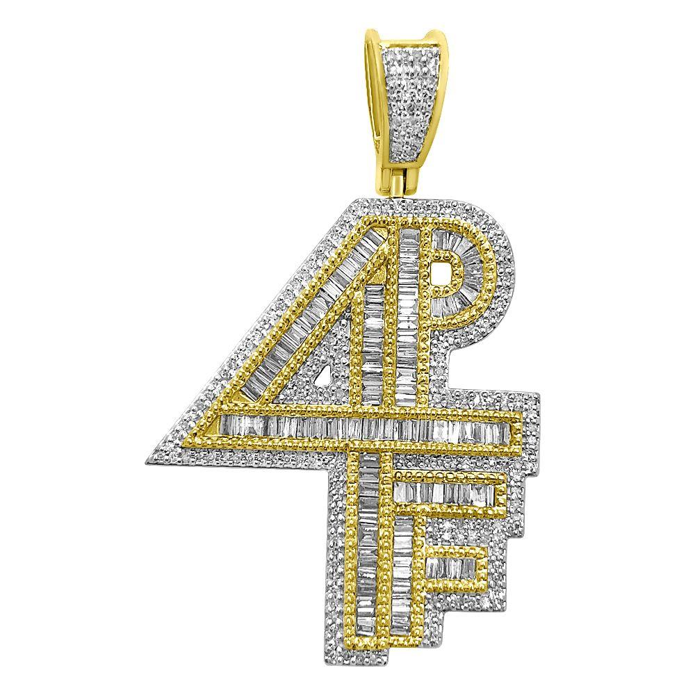 4PF 4 Pockets Full Baguette Diamond Pendant .95cttw 10K Yellow Gold HipHopBling