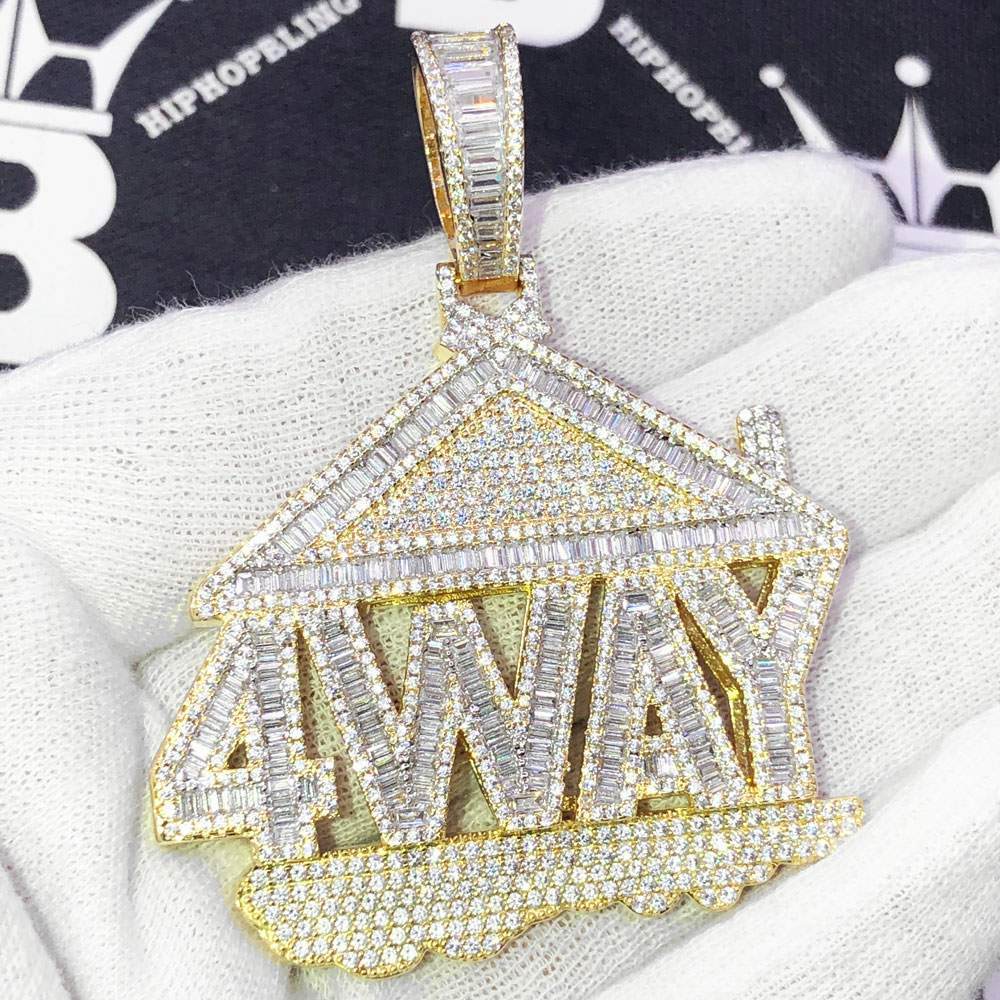 4WAY House Baguette VVS CZ Hip Hop Iced Out Pendant Yellow Gold HipHopBling