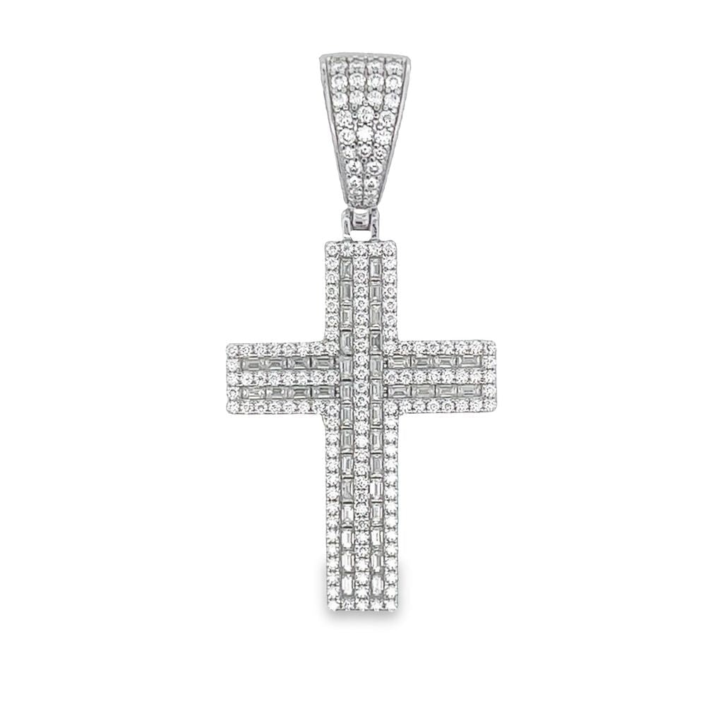 5 Row Baguette Cross VVS Moissanite Pendant 2.83cttw .925 Sterling Silver HipHopBling