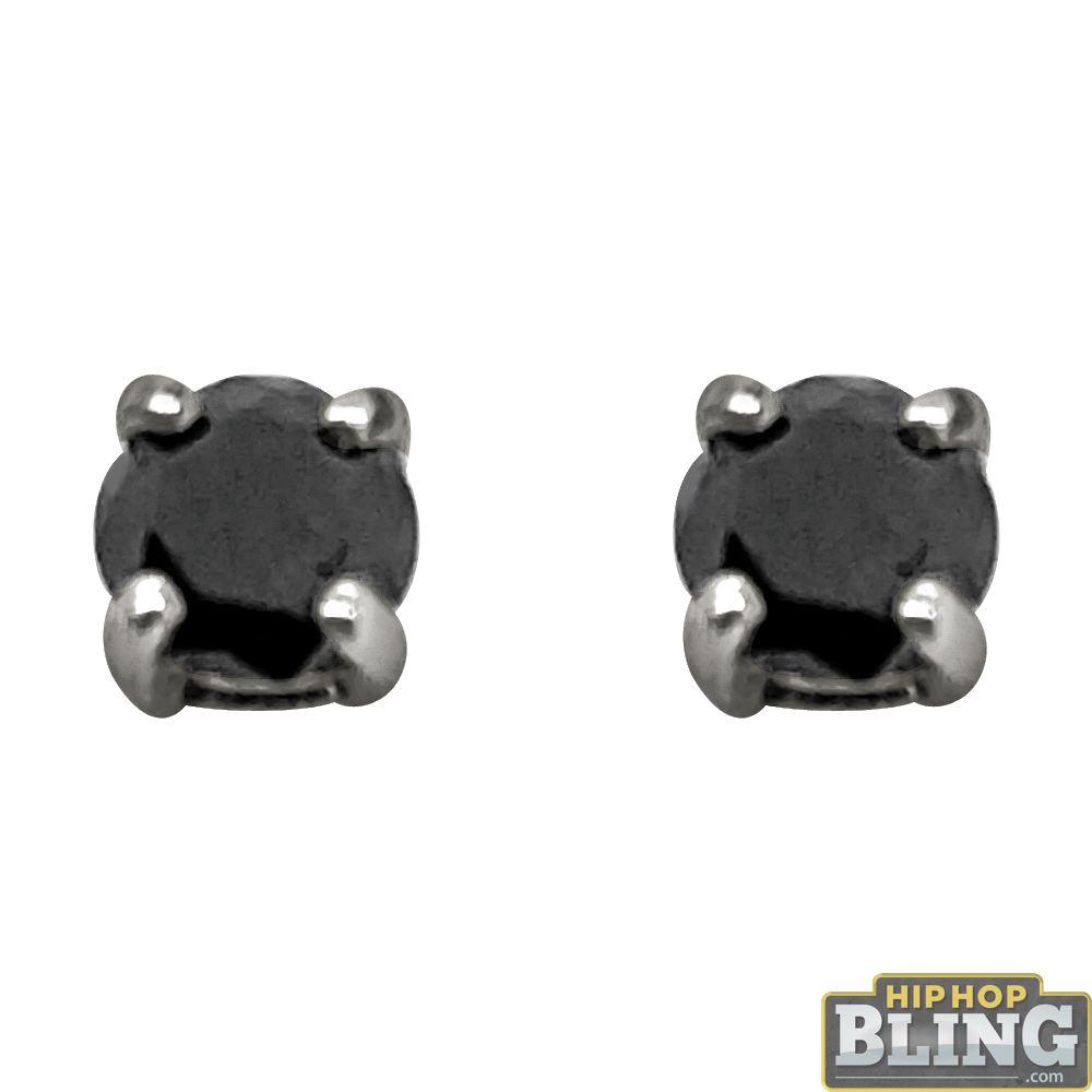 .50 Carat Black Diamond Stud Earrings .925 Sterling Silver White HipHopBling