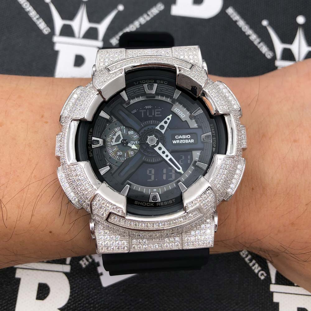 6.00 Carat Pave Moissanite VVS Iced Out G Shock GA110 Custom Watch HipHopBling