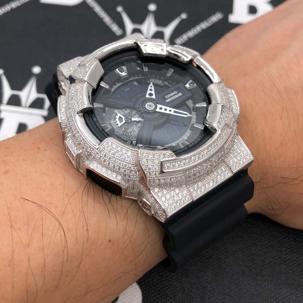 6.00 Carat Pave Moissanite VVS Iced Out G Shock GA110 Custom Watch HipHopBling