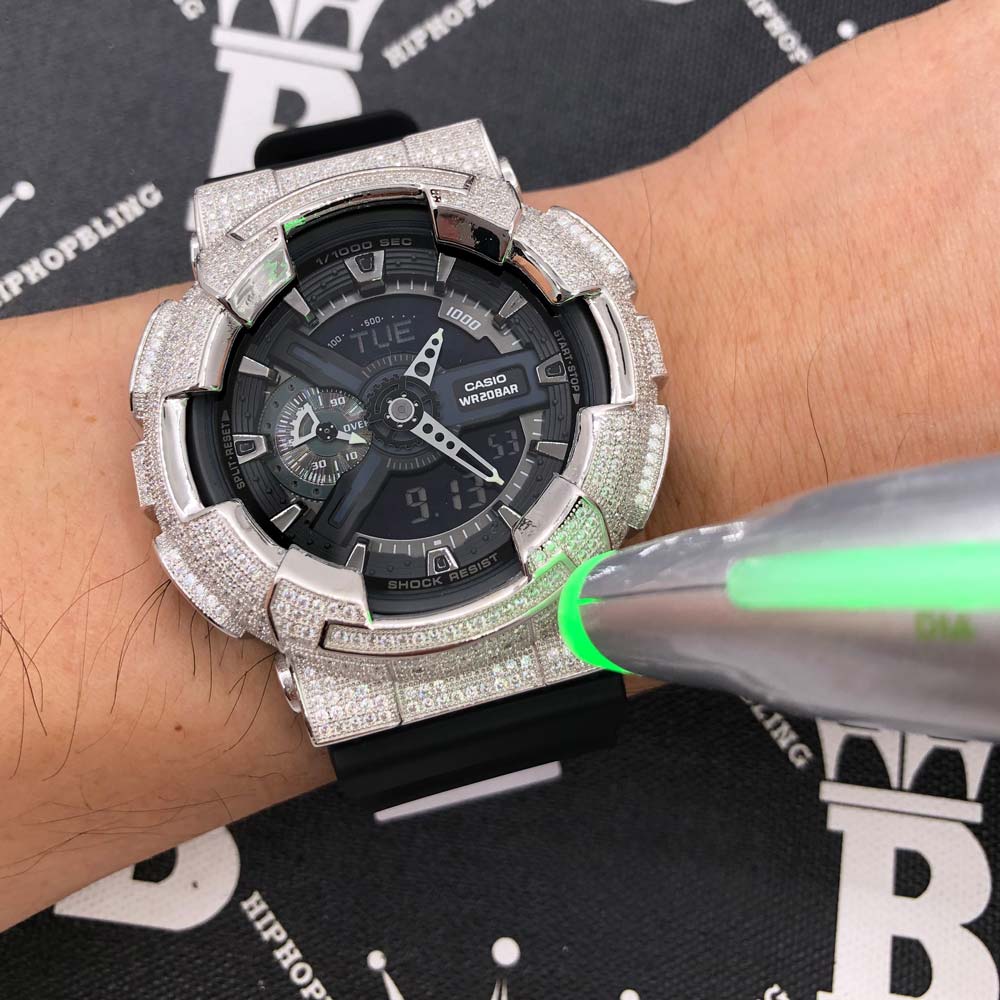 6.00 Carat Pave Moissanite VVS Iced Out G Shock GA110 Custom Watch HipHopBling