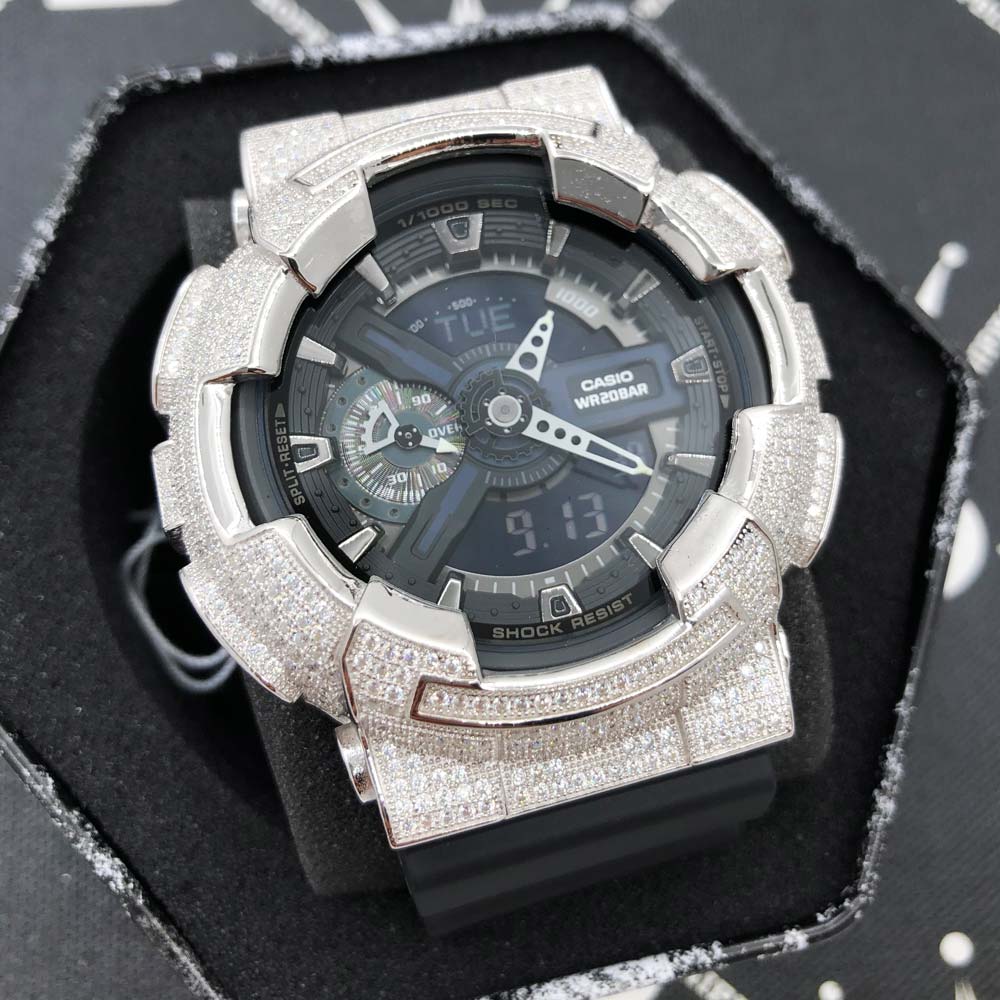 6.00 Carat Pave Moissanite VVS Iced Out G Shock GA110 Custom Watch HipHopBling