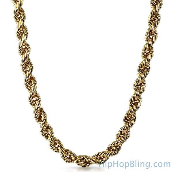 6MM Gold Plated Rope Chain Necklace 20" HipHopBling