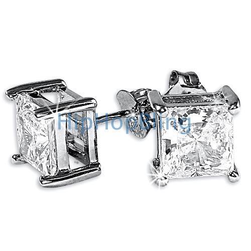 6mm Princess Signity CZ Sterling Silver Earrings HipHopBling