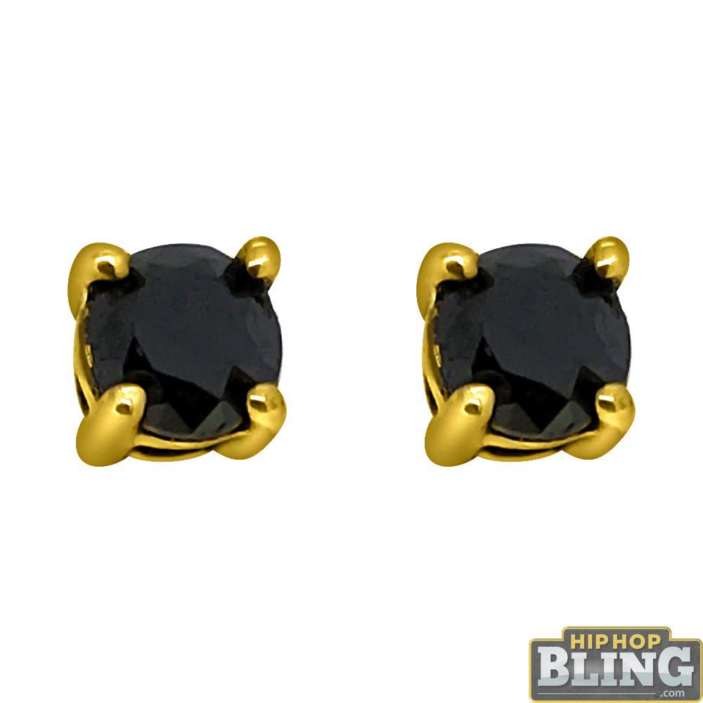 .75 Carat Black Diamond Stud Earrings Gold .925 HipHopBling