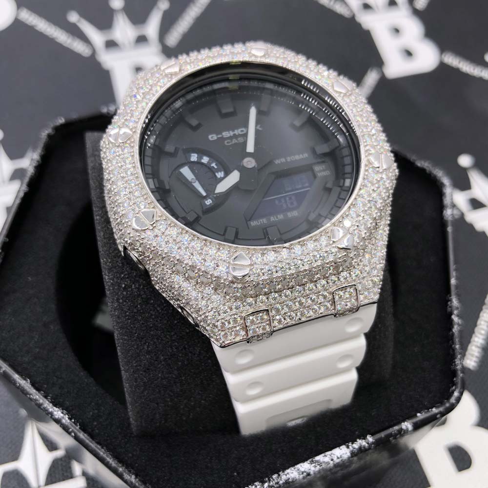 7.75 Carat VVS Moissanite Iced Out G Shock GA2100 Hip Hop Custom Watch Black Dial | Clear Band HipHopBling