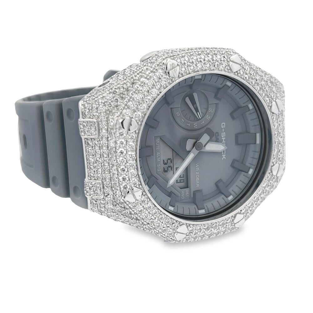 7.75 Carat VVS Moissanite Iced Out G Shock GA2100 Hip Hop Custom Watch Red HipHopBling