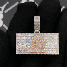 .925 Silver $100 Bill Baguette VVS CZ Iced Out Pendant White Gold HipHopBling