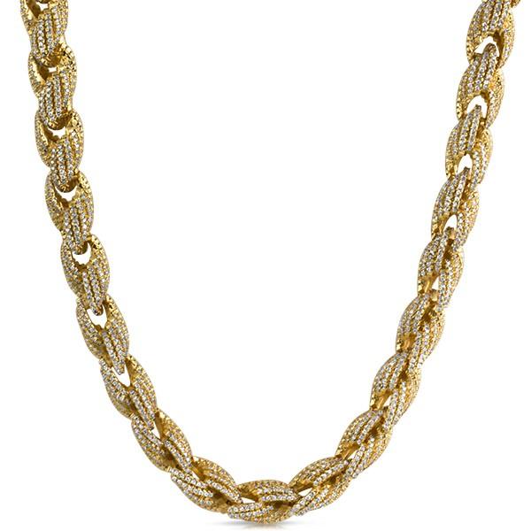 .925 Silver 10mm Rope CZ Gold Bling Bling Chain 30