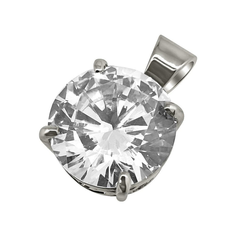 .925 Silver 15MM CZ Solitaire Bling Bling Pendant White Gold HipHopBling