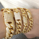 .925 Silver 19MM Gold Miami Cuban Ice Lock Bling Bracelet CZ 7" HipHopBling