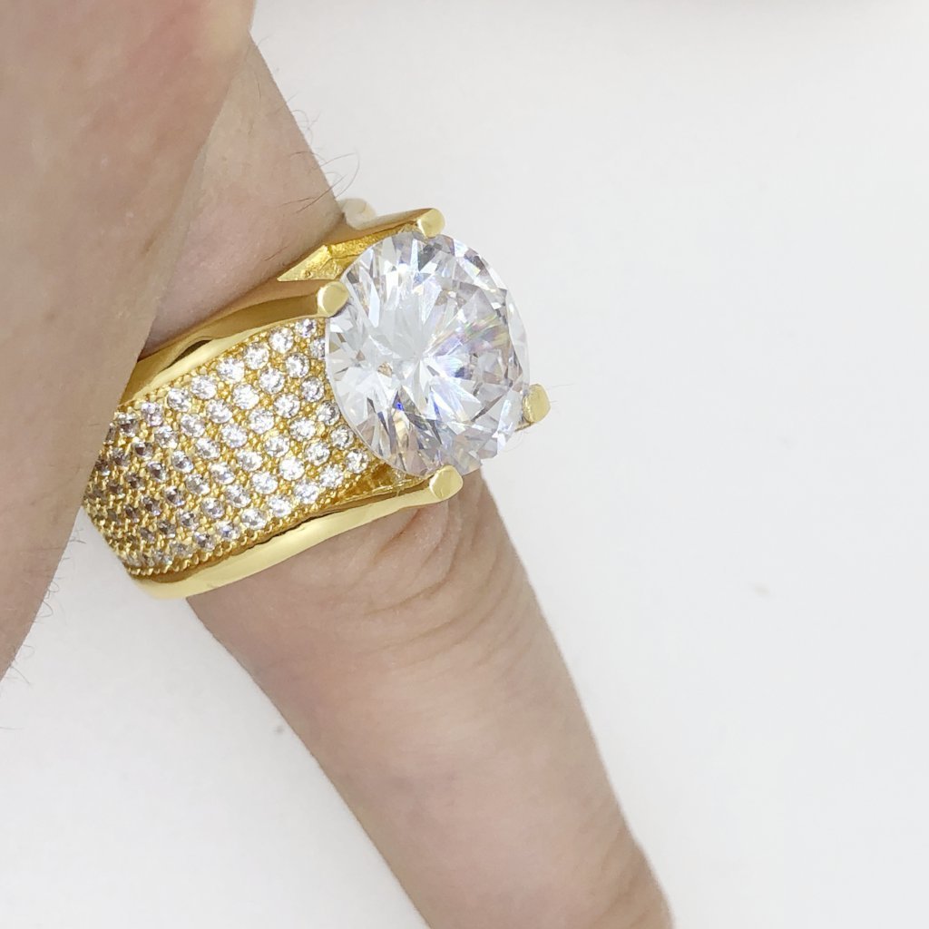 .925 Silver 20ct Solitaire Eternity Band Gold CZ Ring 7 HipHopBling