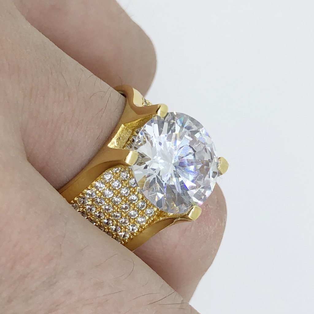 .925 Silver 20ct Solitaire Eternity Band Gold CZ Ring 7 HipHopBling