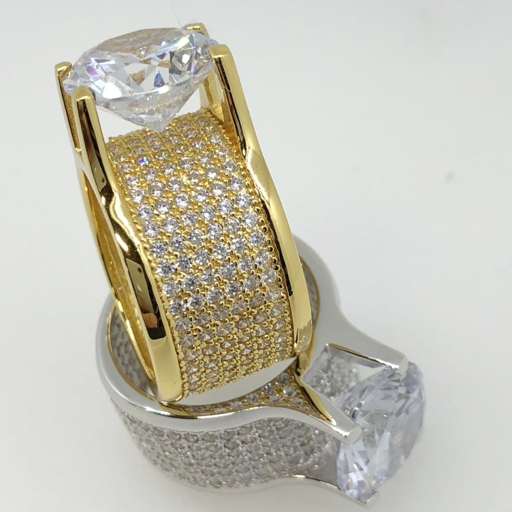 .925 Silver 20ct Solitaire Eternity Band Gold CZ Ring 7 HipHopBling