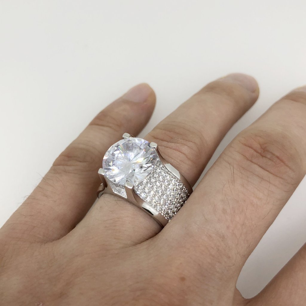 .925 Silver 20ct Solitaire Eternity Band Rhodium CZ Ring 10 HipHopBling