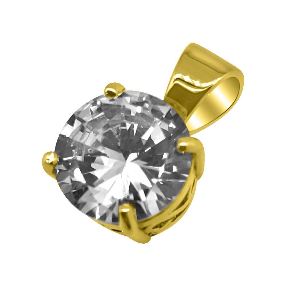 .925 Silver 25MM CZ Solitaire Rhodium Bling Bling Pendant Yellow Gold HipHopBling